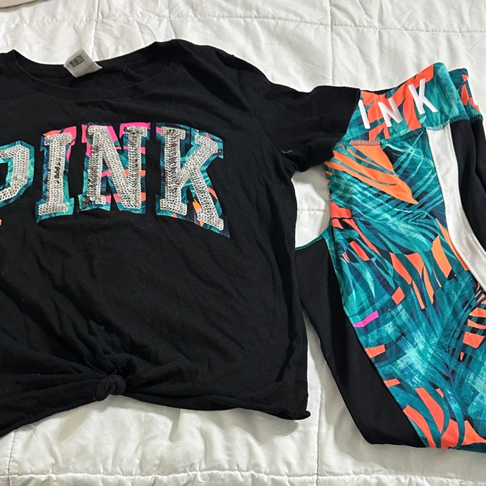 PINK Victoria's Secret Black Tee with Sequin Lettering